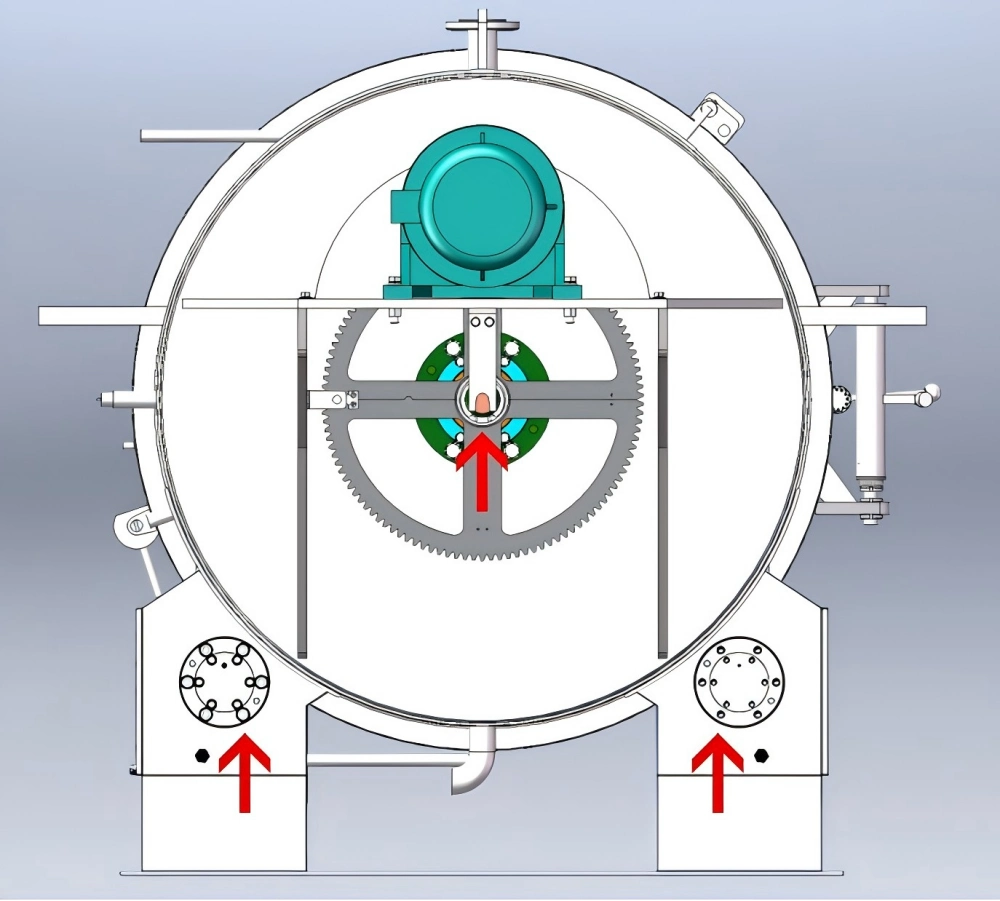 Support structure for the rotary retort